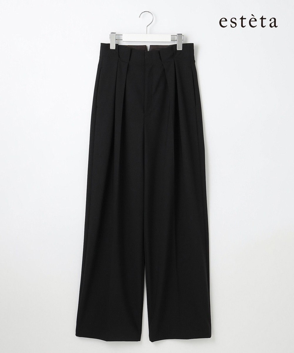 23区 【エステータ】ウールトロドライストレッチ タックワイドパンツ 