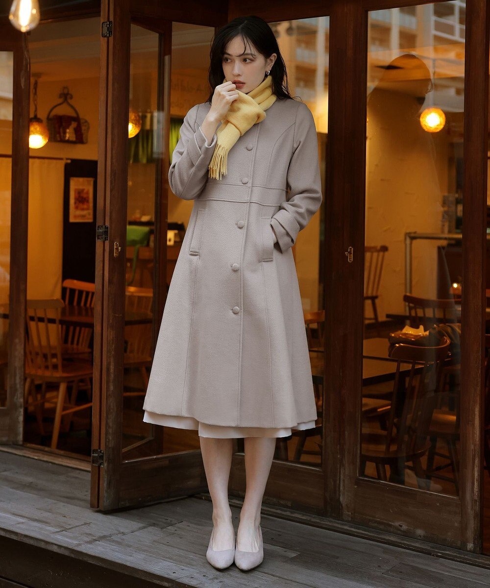 Tiaclasse 【ウール95%】ノーカラー包みボタンAラインコート 