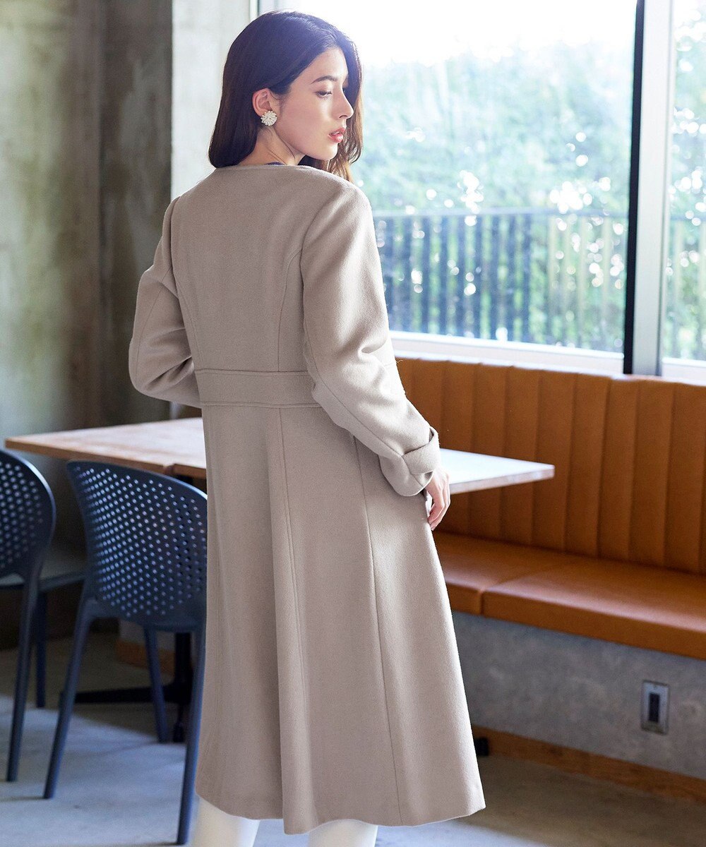 Tiaclasse L 【ウール95%】ノーカラー包みボタンAラインコート 