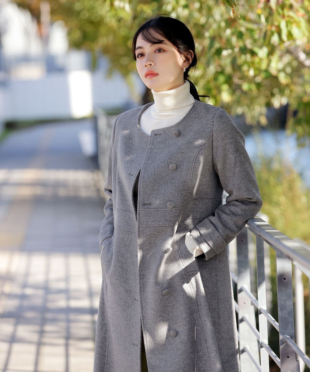 Tiaclasse 【ウール95%】ノーカラー包みボタンAラインコート 