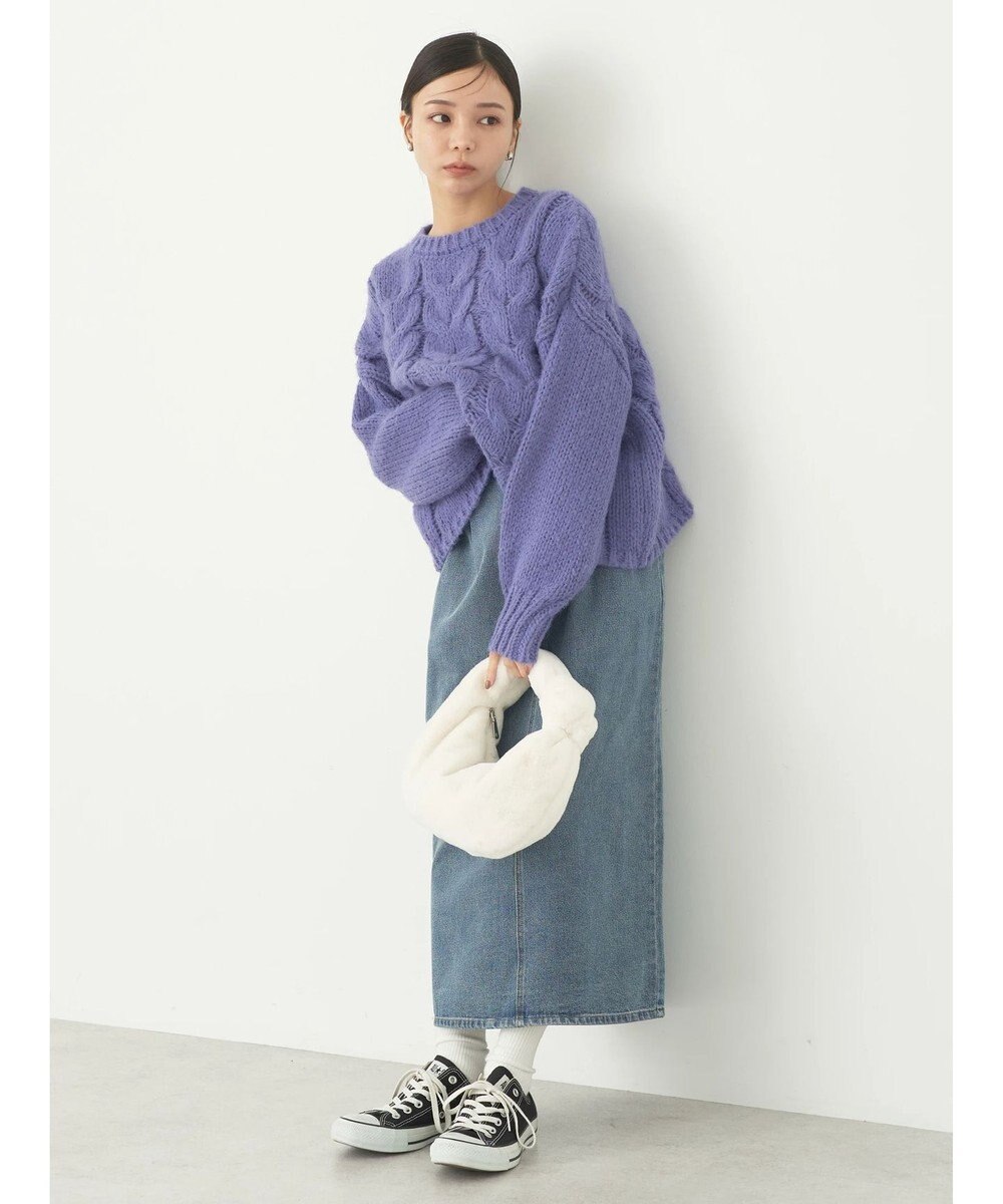 earth music&ecology ローゲージ手編み風ケーブルプルオーバー 