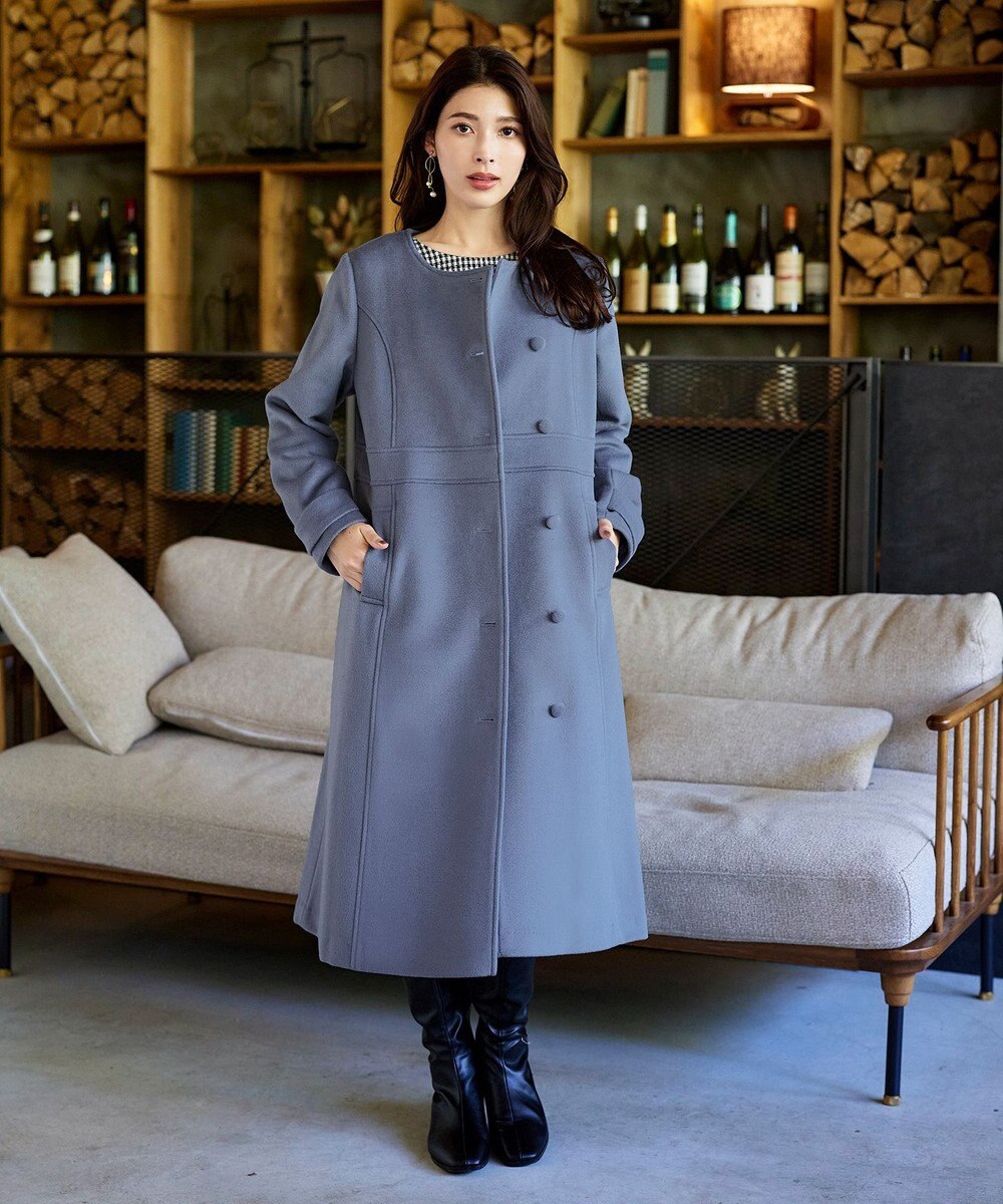 Tiaclasse 【ウール95%】ノーカラー包みボタンAラインコート 