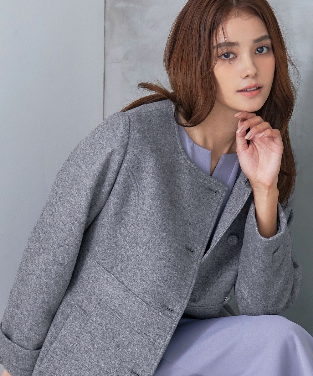 Tiaclasse 【ウール95%】ノーカラー包みボタンAラインコート 