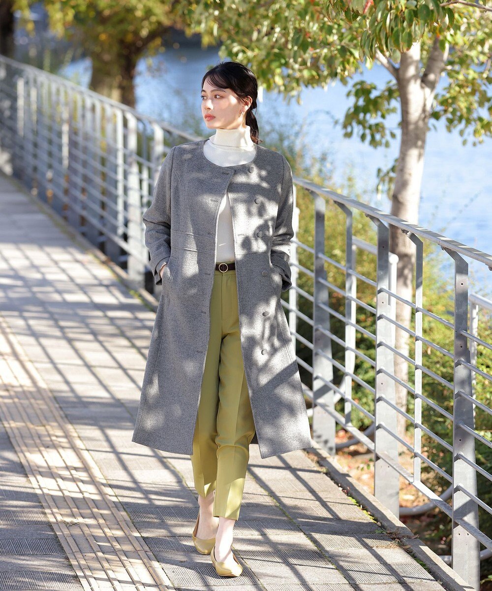 Tiaclasse 【ウール95%】ノーカラー包みボタンAラインコート 