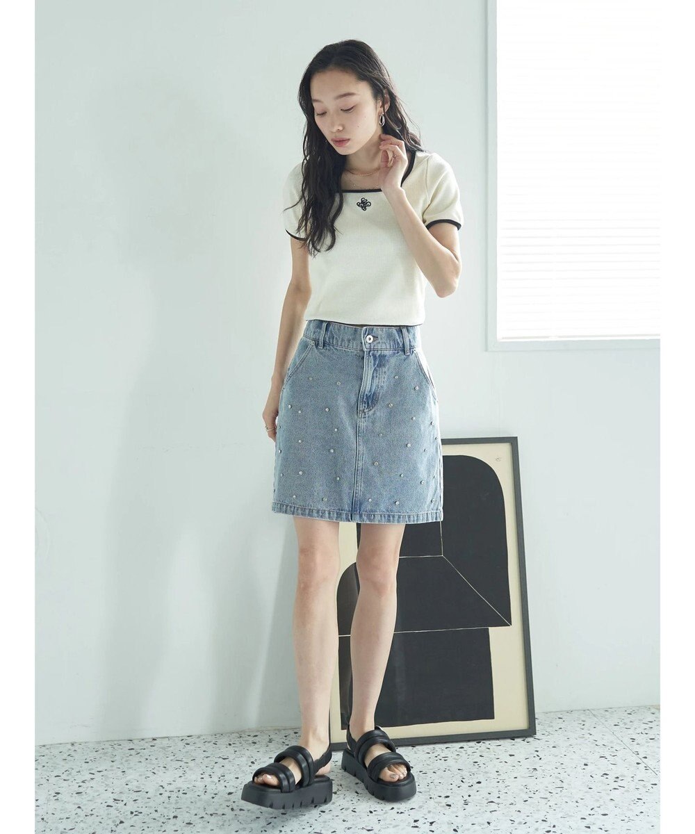 earth music&ecology ビジューデニムミニスカート 
