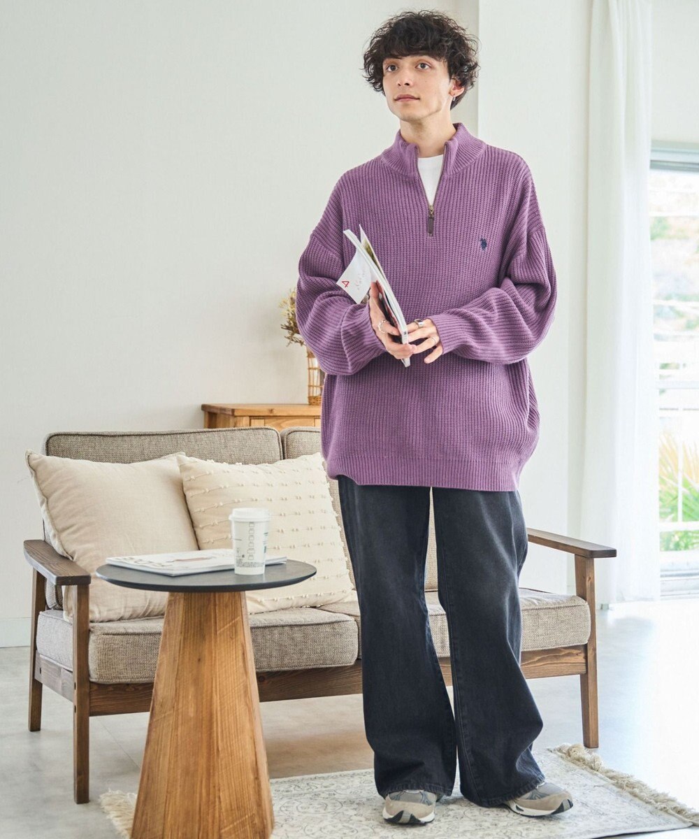 WEGO U.S. POLO ASSN.|別注畔編みハーフジップセーター 