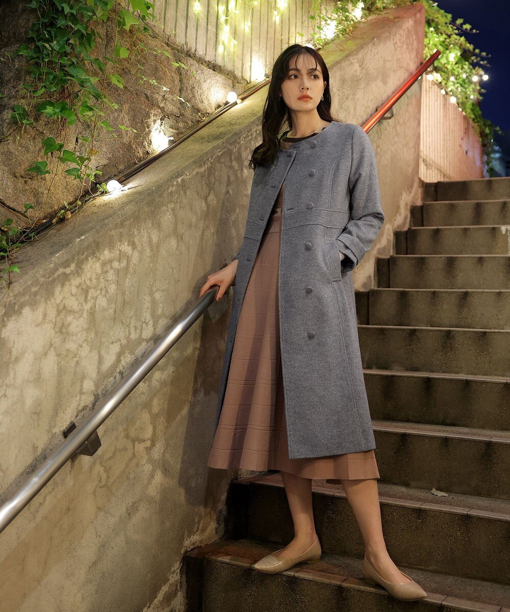 Tiaclasse 【ウール95%】ノーカラー包みボタンAラインコート 