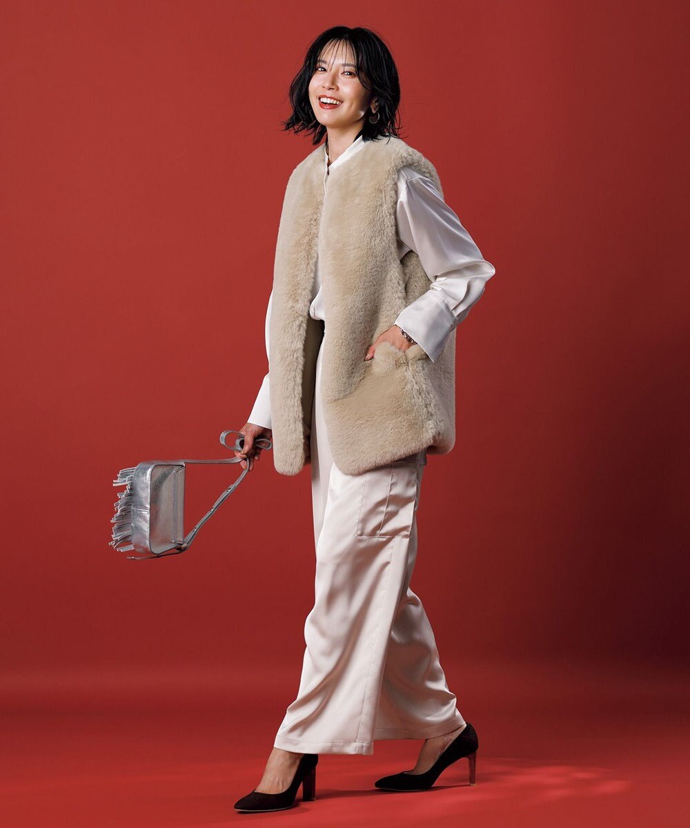 UNFILO L サテン バンドカラーシャツ 