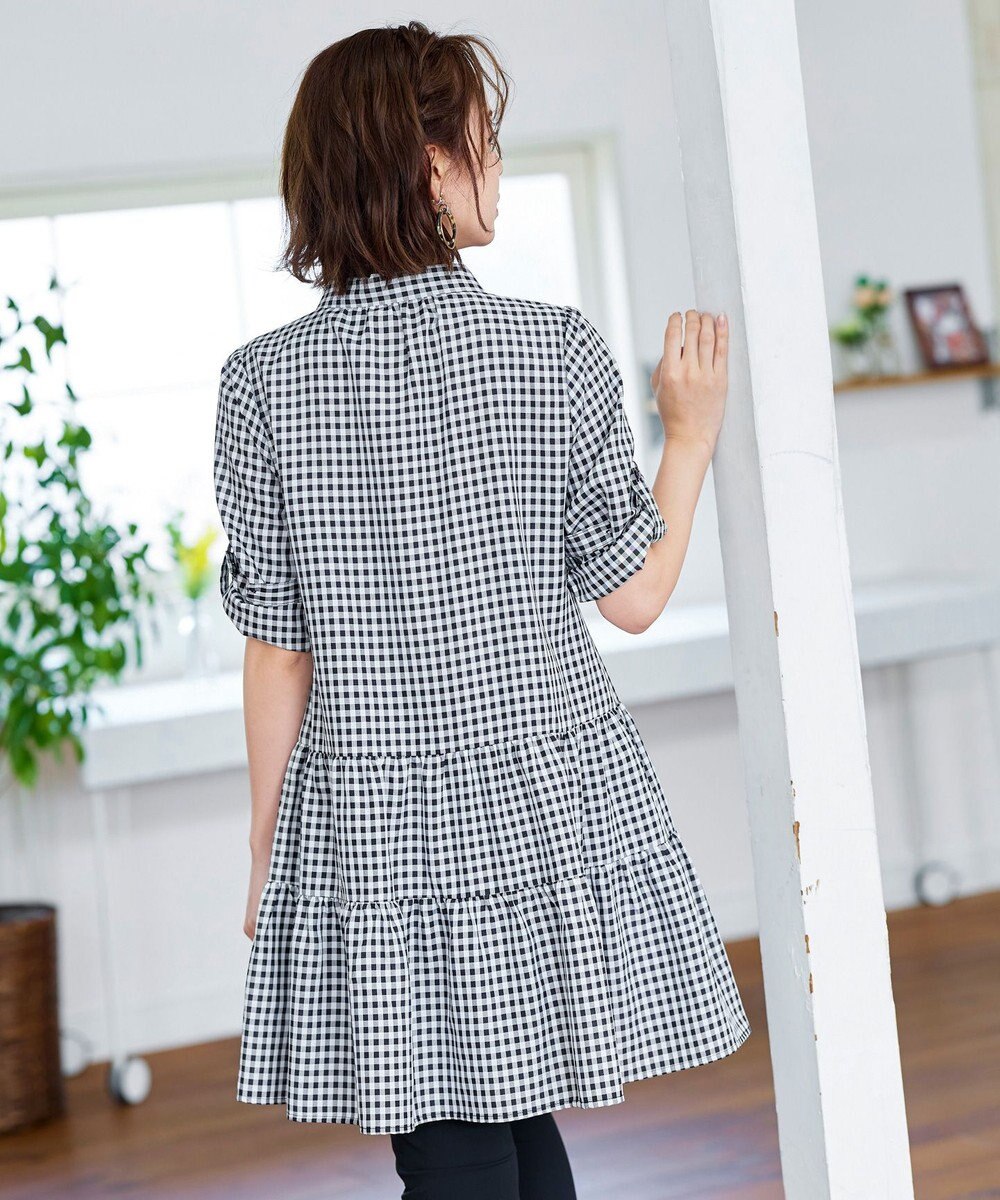 Tiaclasse L 【洗える】1枚で大人華やぐ2段ティアードシャツチュニック 