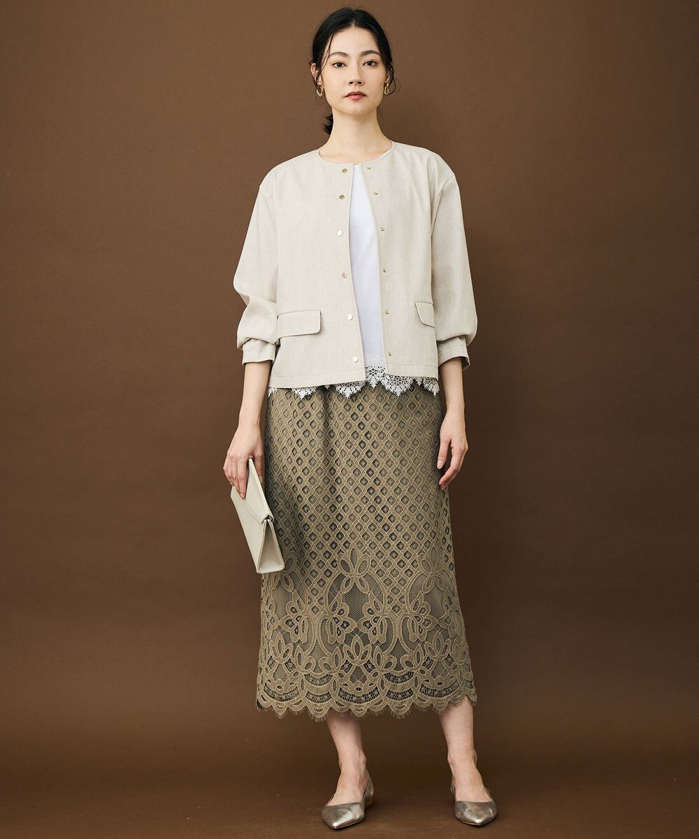 自由区 【セットアップ対応】リネンストレッチノーカラー ジャケット 