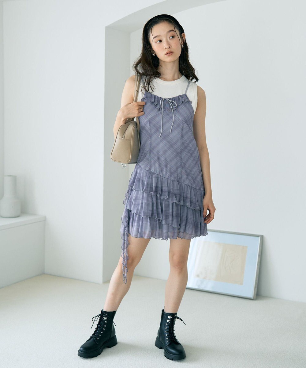 earth music&ecology フロントリボンチェックミニキャミワンピース 