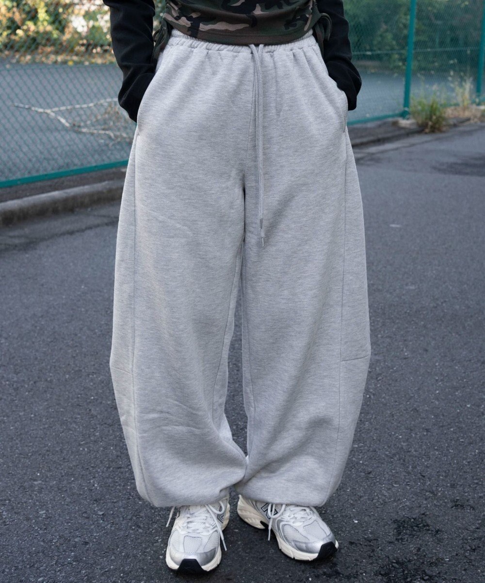 WEGO 【ウエストゴム/SMサイズ展開】裏起毛カーブデザインスウェットパンツ 