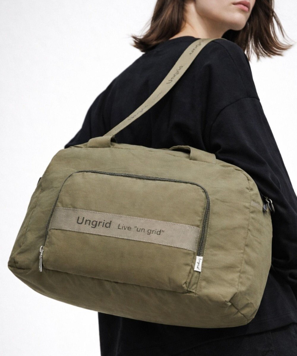 style code 【Ungrid/アングリッド】撥水軽量ソフトナイロン ロゴテープ折り畳みラージ　トラベルボストンバッグ(33L） 