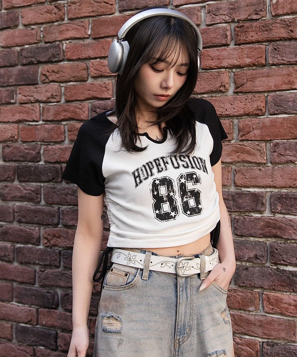 WEGO キーネックサイドレースアップちびT 