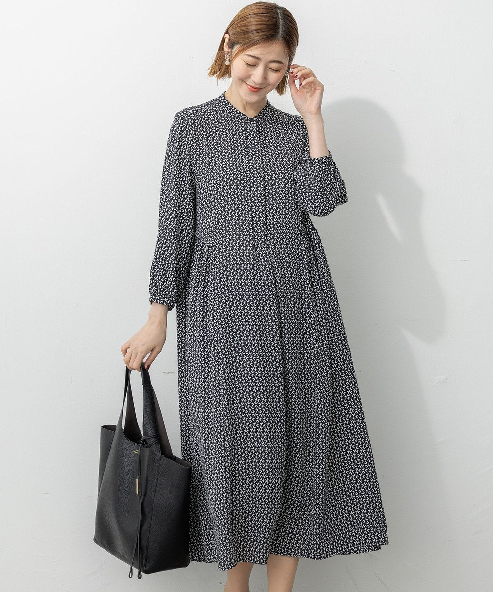 23区 L 【洗える】モダンジオメトリックプリント ワンピース 