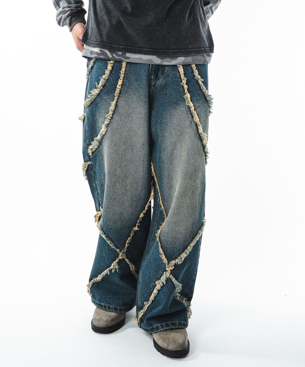 WEGO 【ユニセックス着用ITEM】フリンジデニムパンツ 