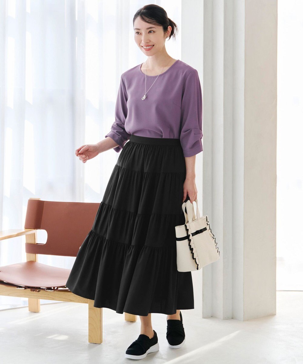 Tiaclasse 【洗える】ねじりリボン袖ブラウス 