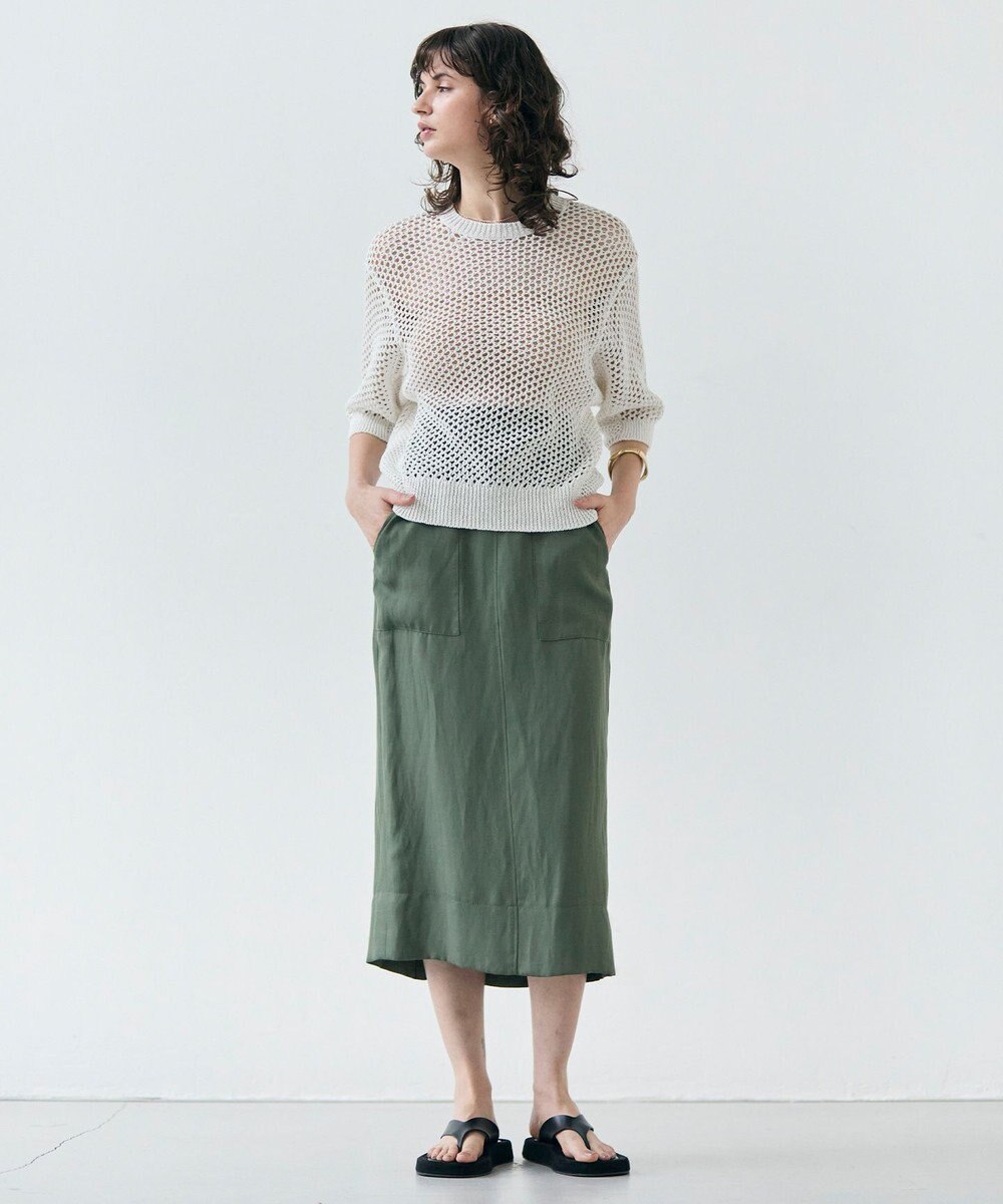 BEIGE， 【洗える】ALOE / コットンメッシュ半袖クルーネックニット 