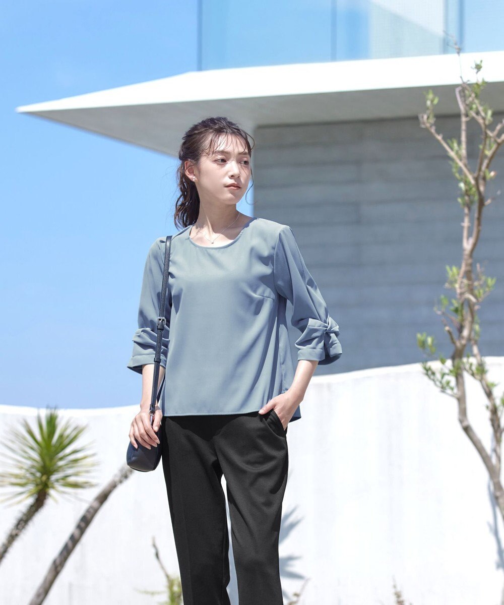 Tiaclasse 【洗える】ねじりリボン袖ブラウス 