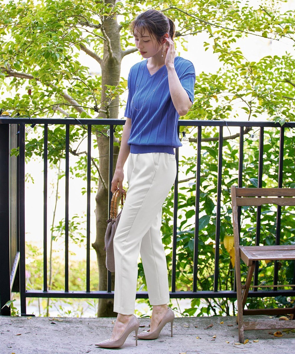 Tiaclasse 【洗える】プリーツ編みVネックニットトップス 