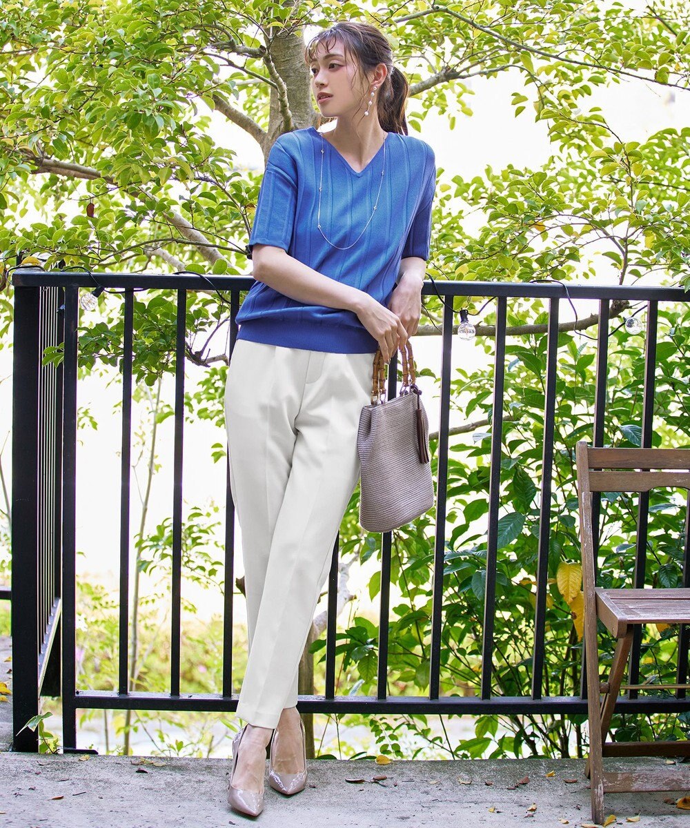 Tiaclasse 【洗える】プリーツ編みVネックニットトップス 