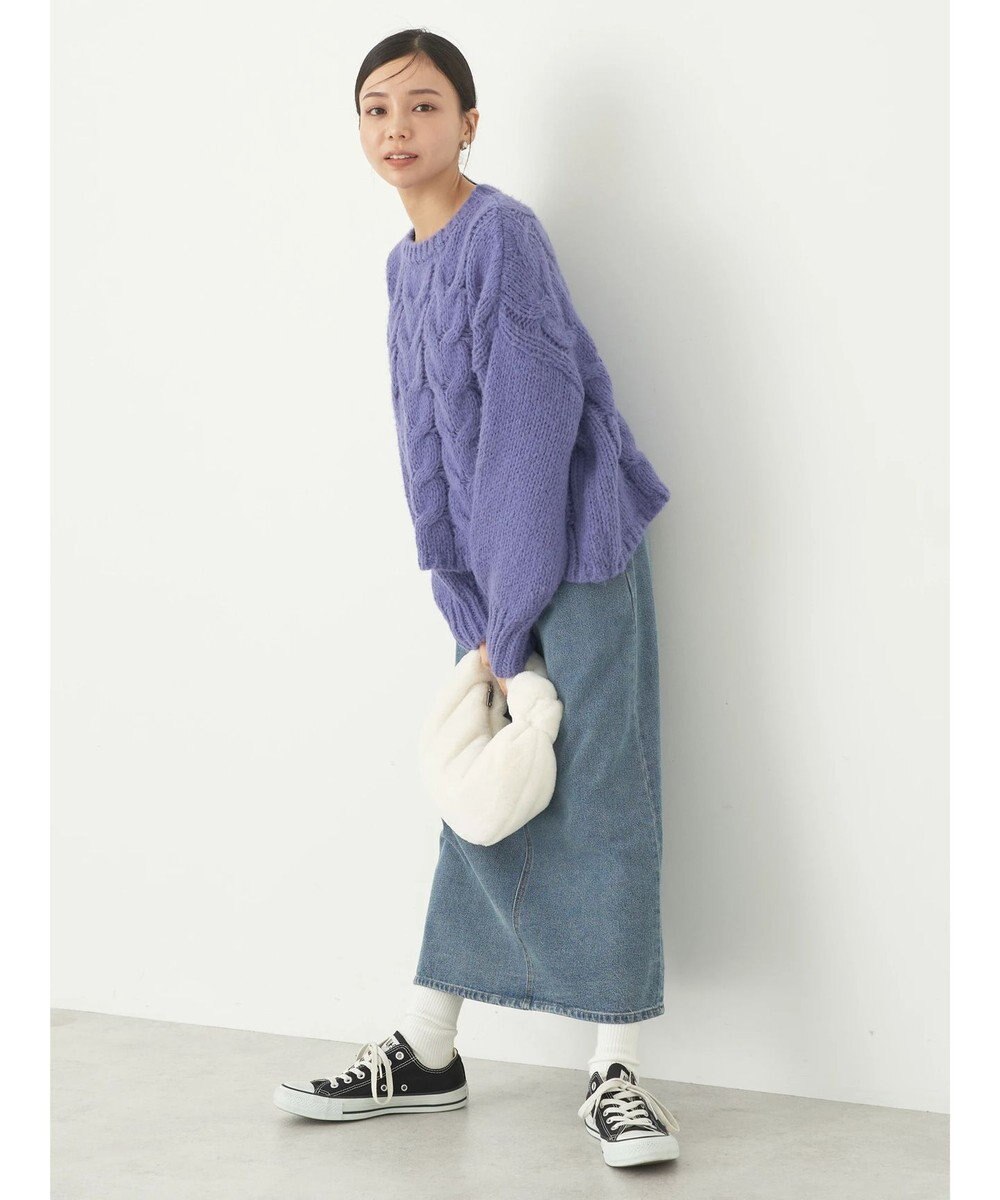 earth music&ecology ローゲージ手編み風ケーブルプルオーバー 