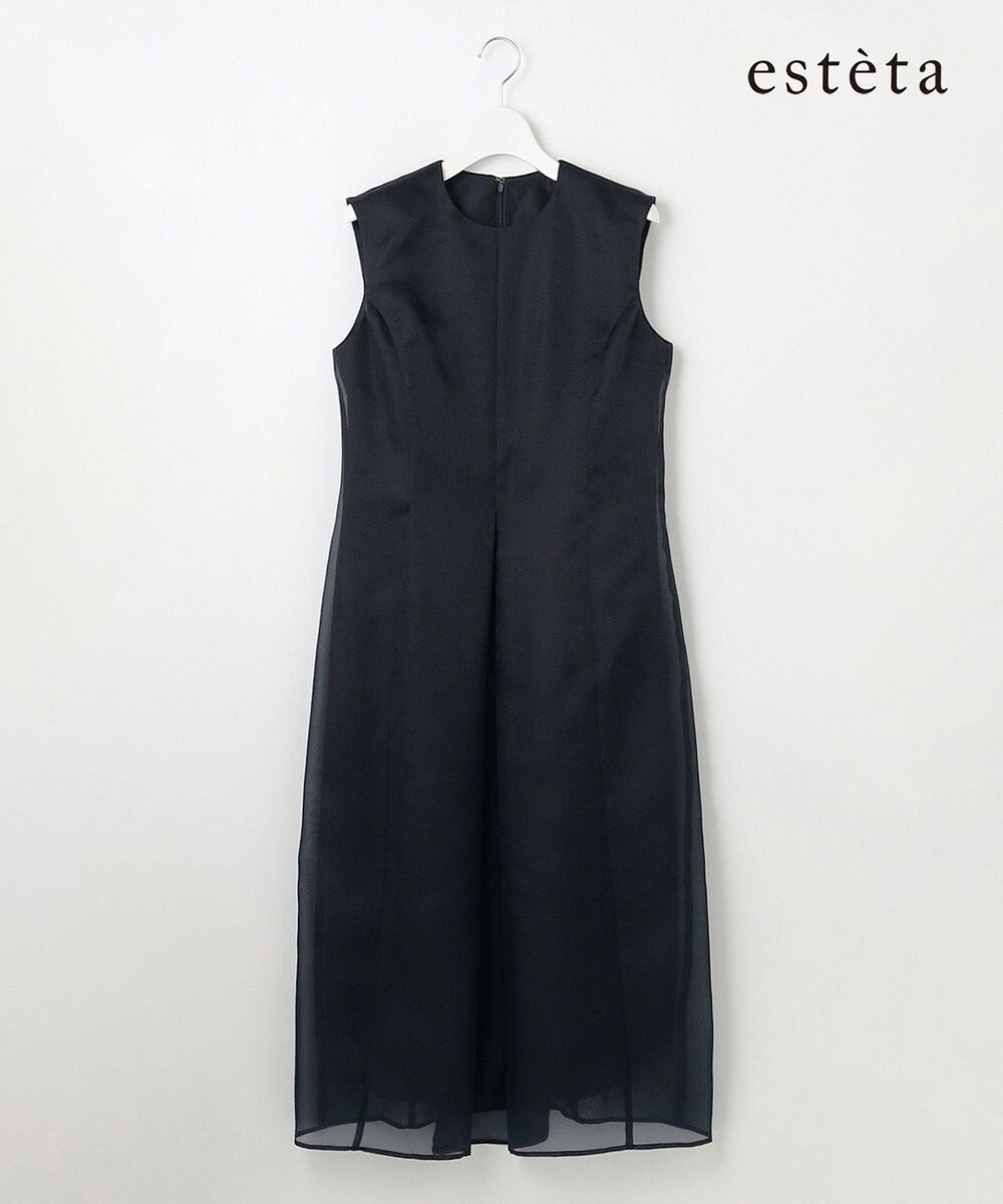 23区 【エステータ】シルクブレンド ライトタフタ シアーコンビ ワンピース 