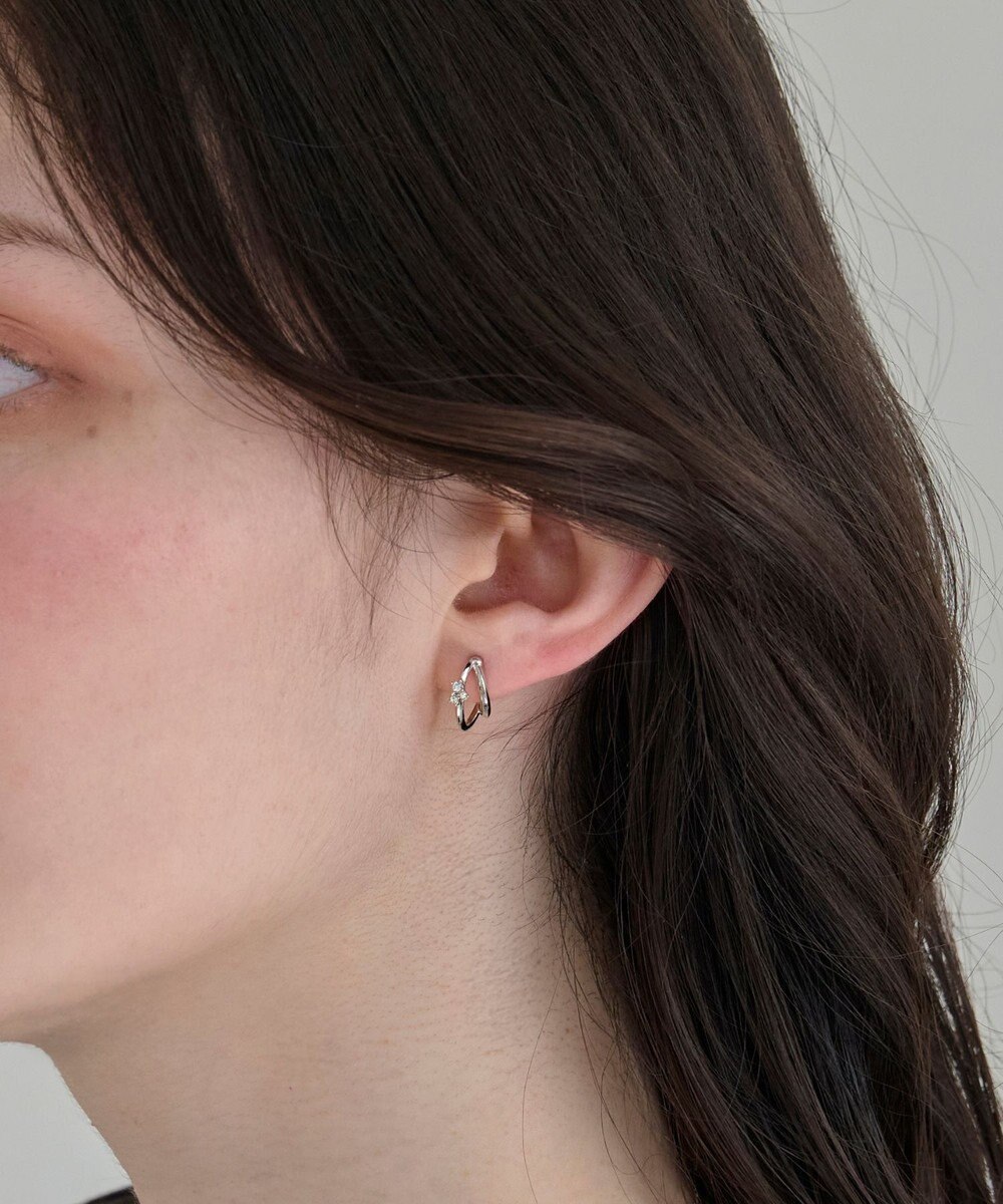 Phoebe 〈アレルギー対応〉シャイニーダブルフープセラミックピアス　シルバー 