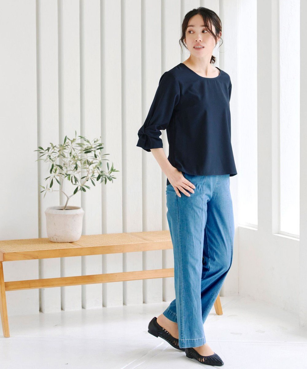 Tiaclasse 【洗える】ねじりリボン袖ブラウス 