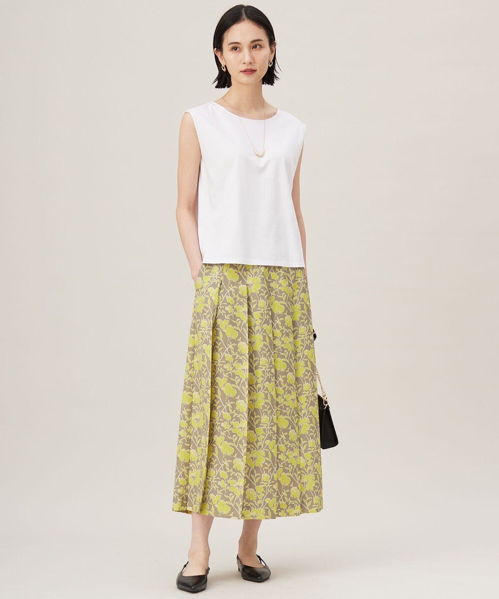 自由区 L 【洗える】リネンライクフラワープリント スカート 