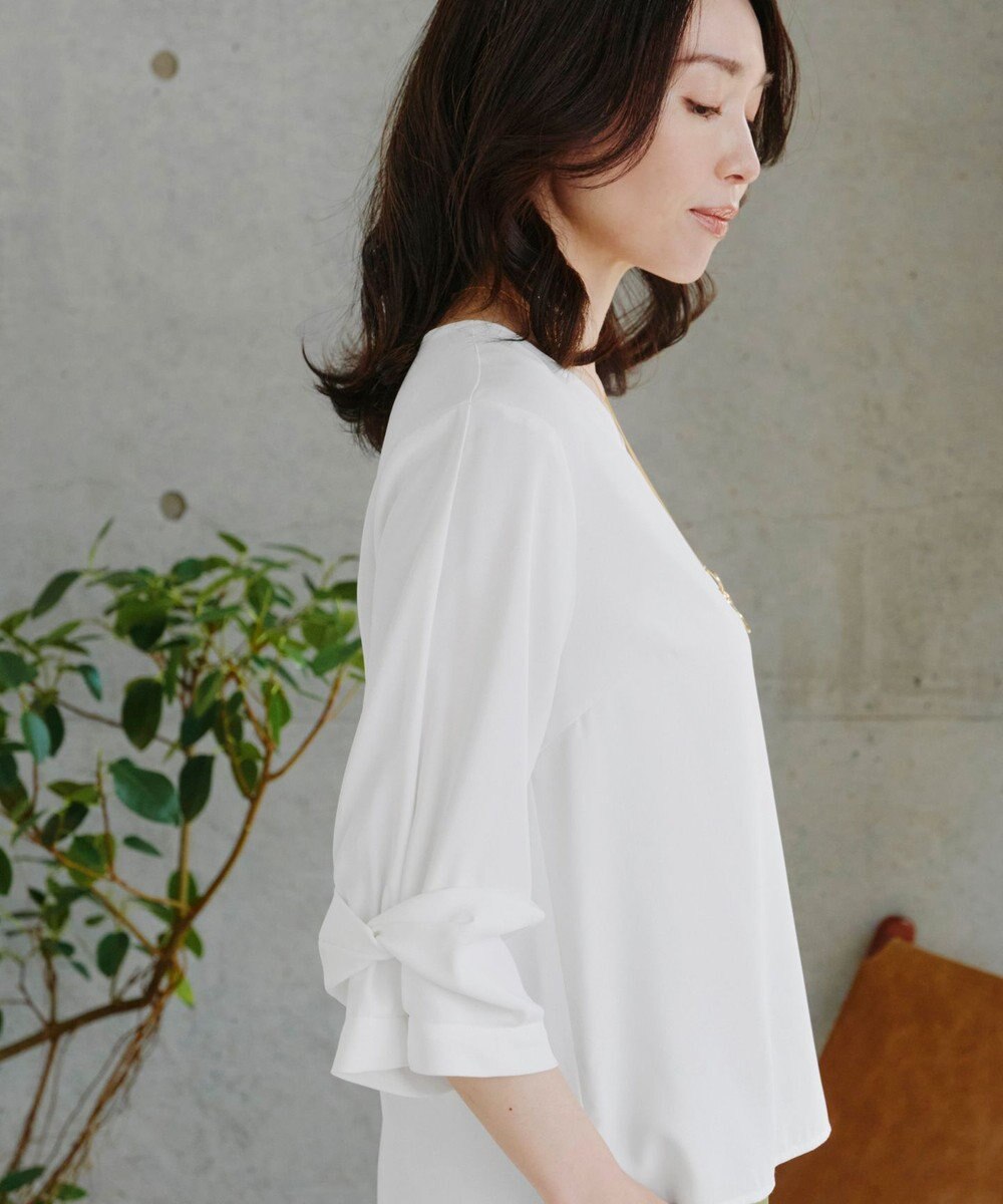 Tiaclasse 【洗える】ねじりリボン袖ブラウス 