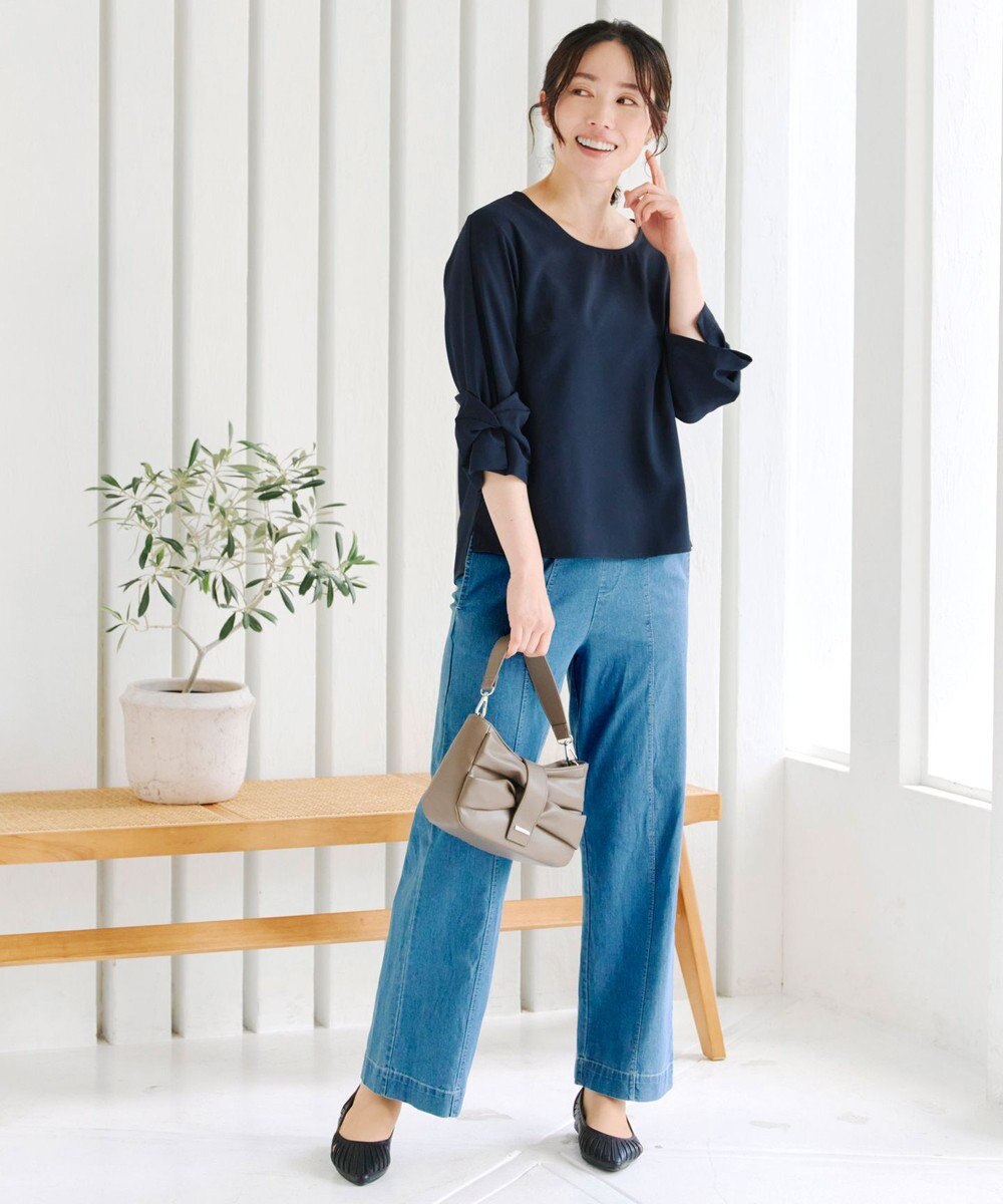 Tiaclasse 【洗える】ねじりリボン袖ブラウス 