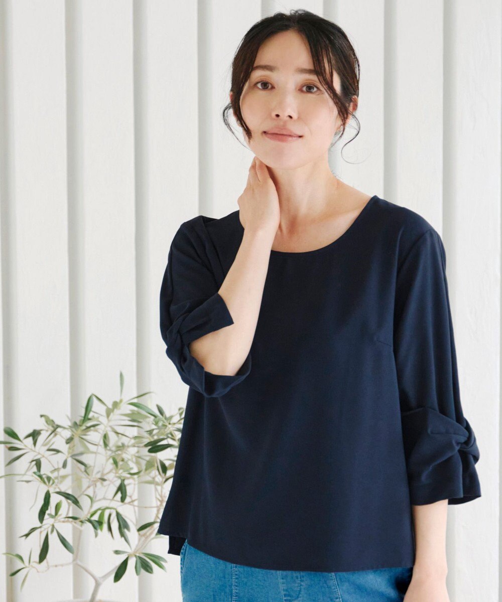 Tiaclasse 【洗える】ねじりリボン袖ブラウス 