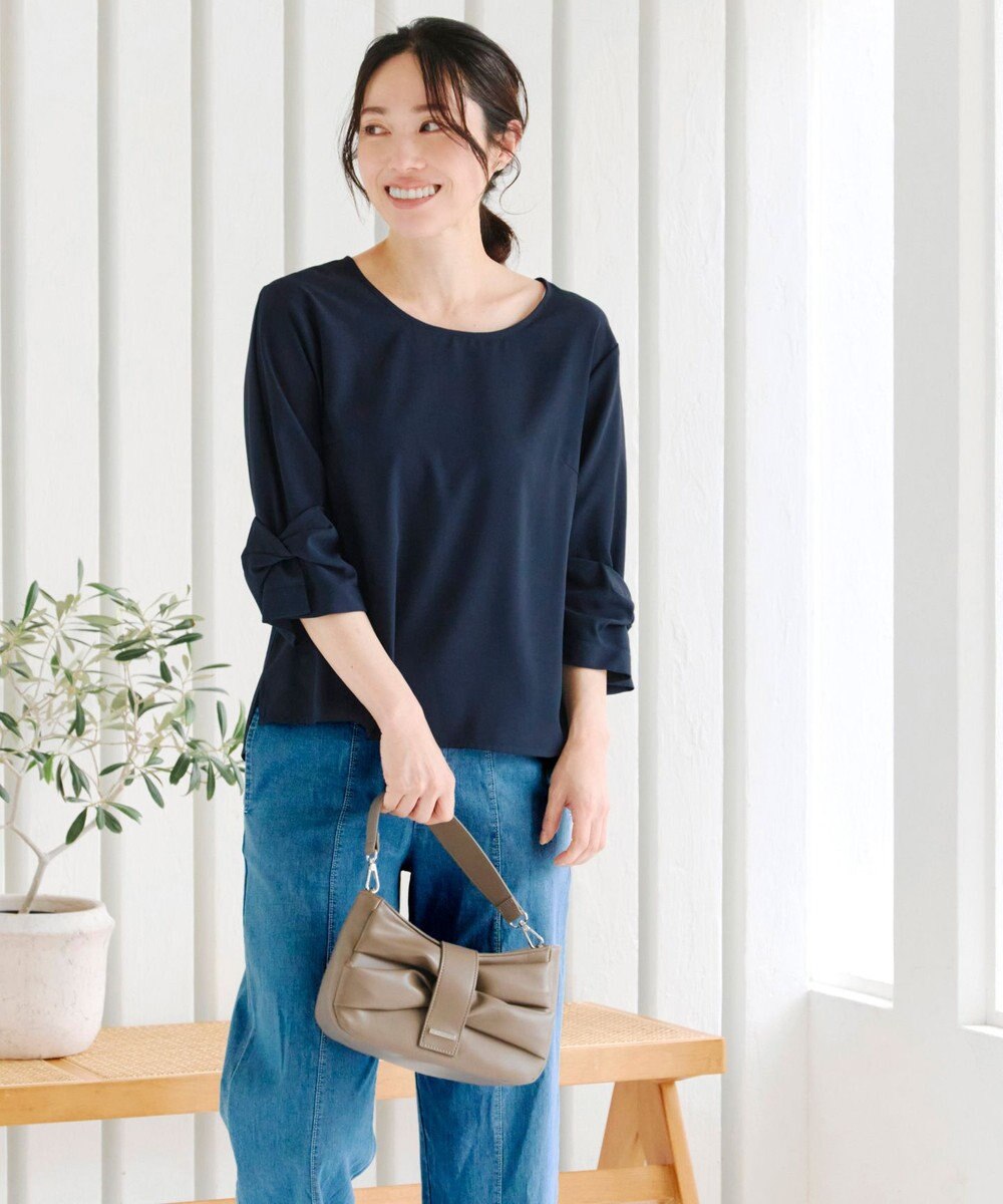 Tiaclasse 【洗える】ねじりリボン袖ブラウス 