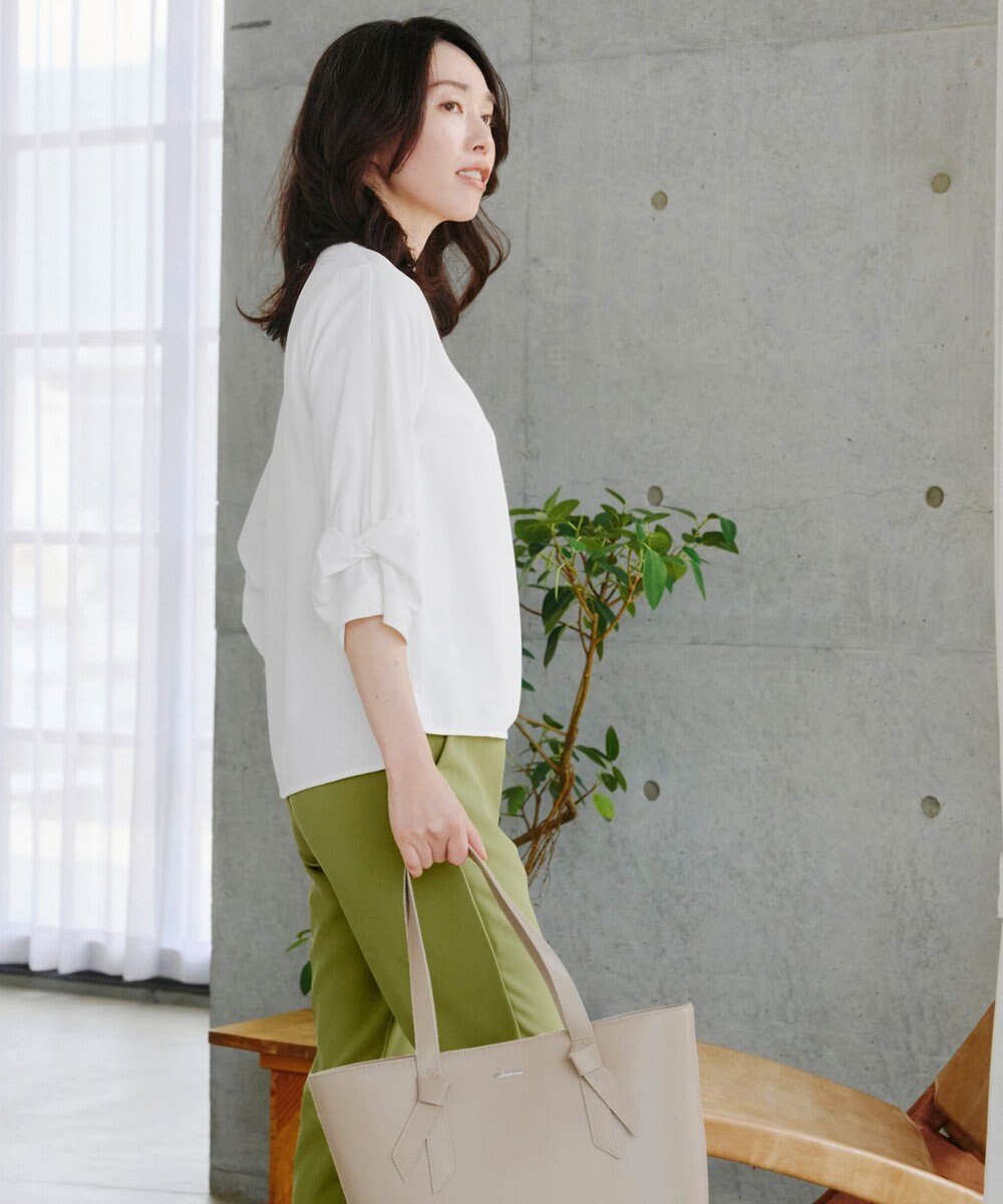 Tiaclasse 【洗える】ねじりリボン袖ブラウス 