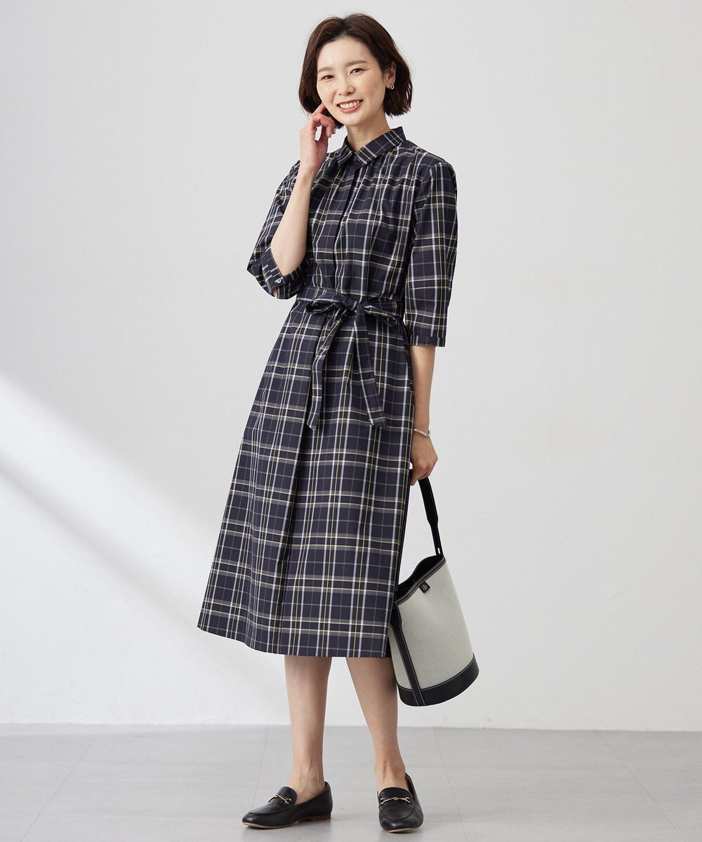 J.PRESS LADIES 【洗える】コンパクトチェック シャツカラー ワンピース 