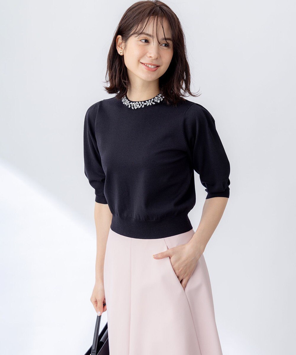 組曲 S 【WEB限定】ビジューパフスリーブ ニット 