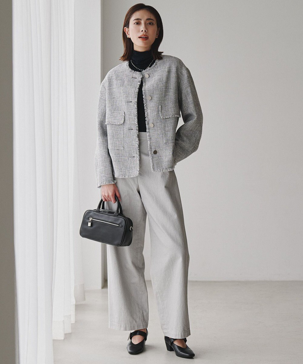 ICB ライトブッチャーツイード ノーカラージャケット 