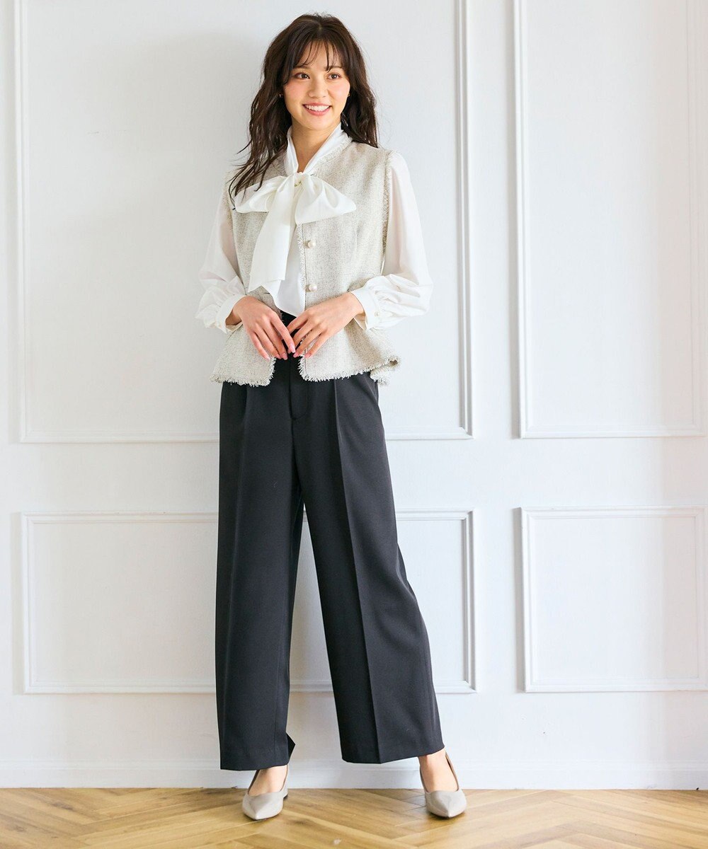 Feroux 【洗える】スカラップデザイン・サスペンダー付きパンツ 