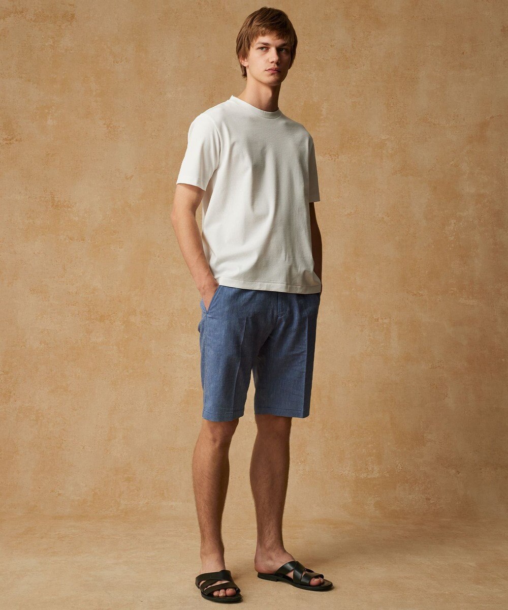 JOSEPH ABBOUD 【ウエストも伸びる/清涼/ストレッチ】ストレッチリネンシャンブレーショートパンツ 