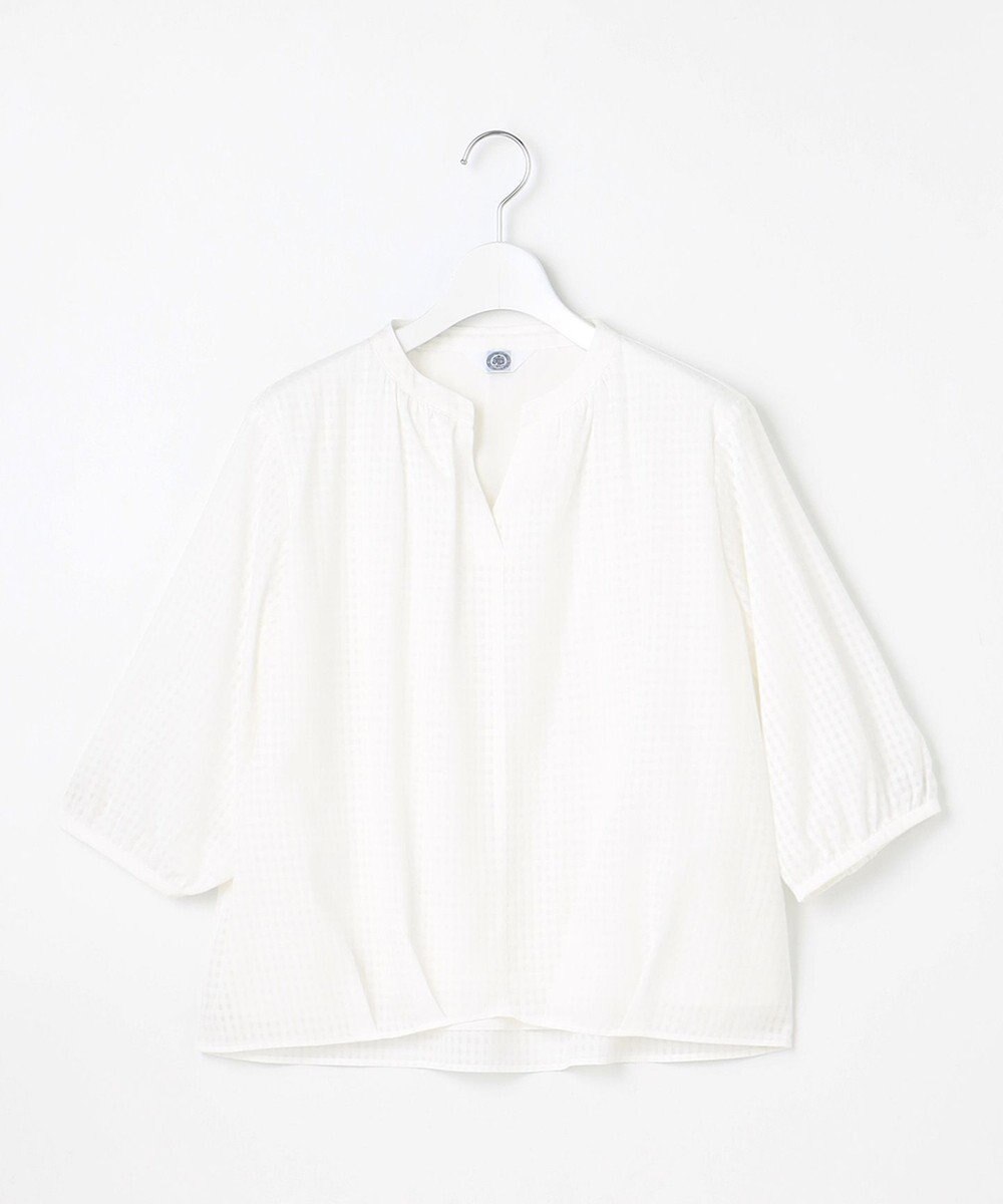 J.PRESS LADIES 【洗える】コットンブレンドチェック バンドカラー カットソー 