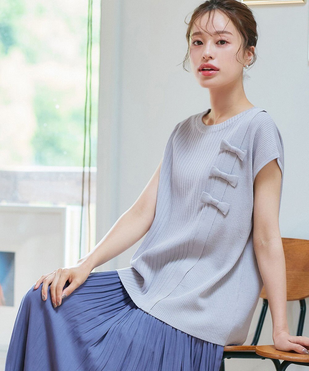 Tiaclasse 【洗える】ナナメ切替リボンニットトップス 