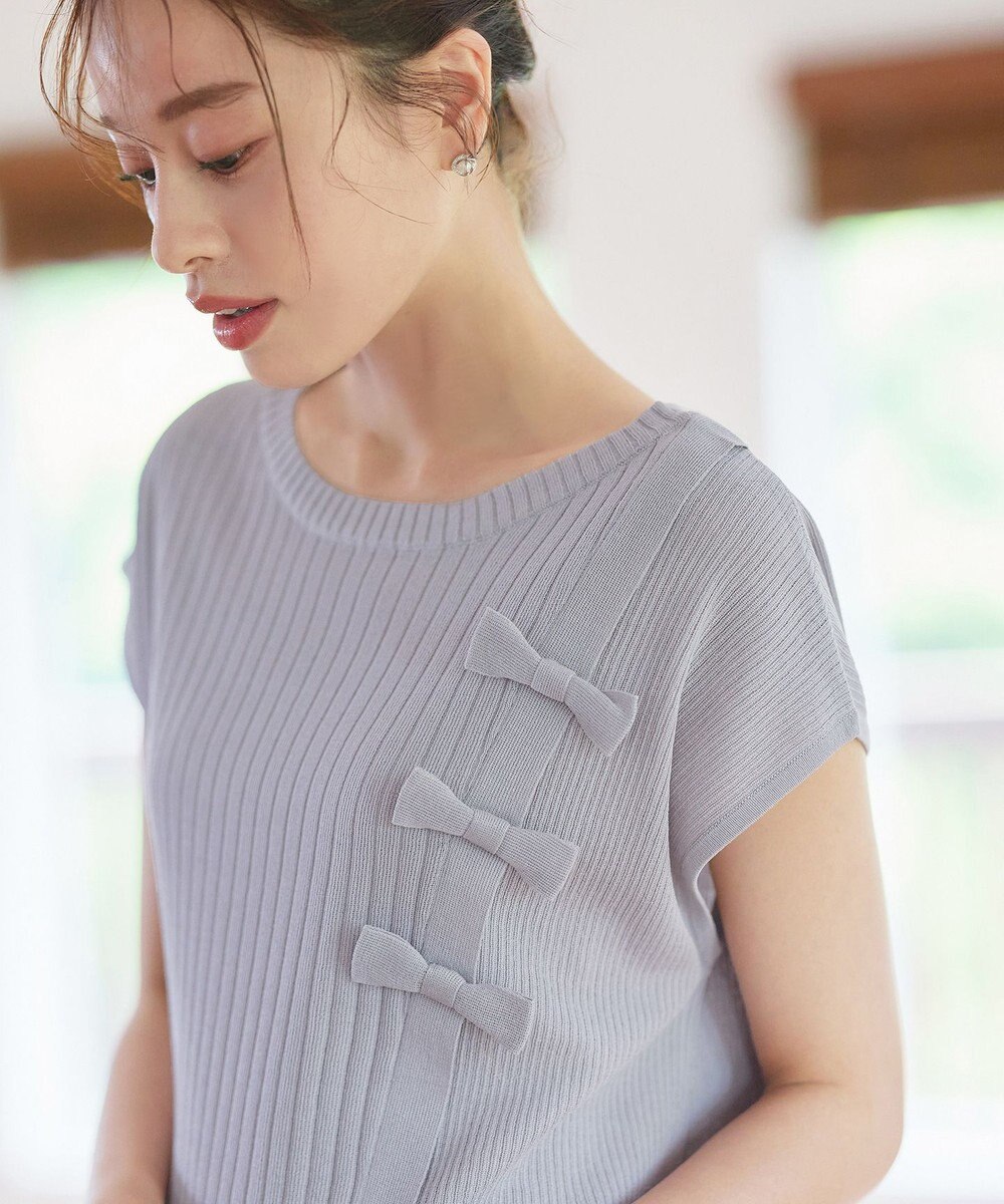 Tiaclasse 【洗える】ナナメ切替リボンニットトップス 
