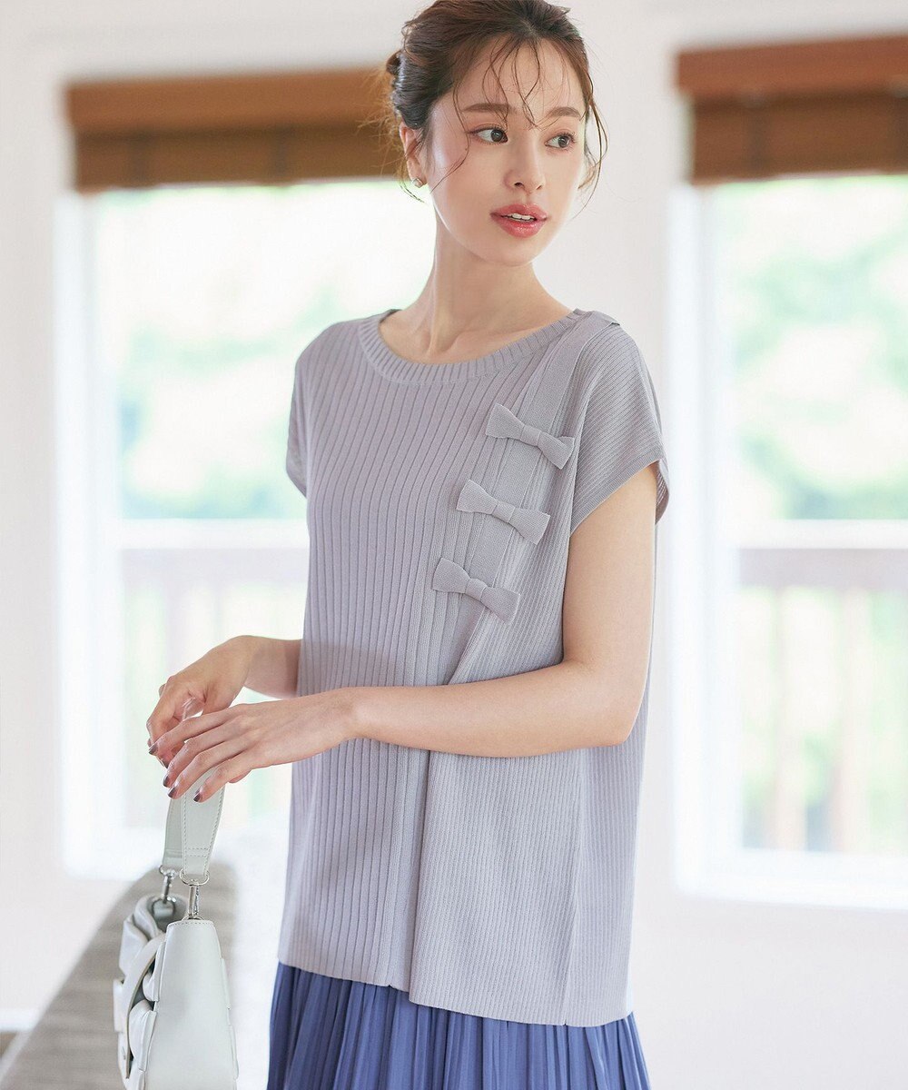 Tiaclasse 【洗える】ナナメ切替リボンニットトップス 