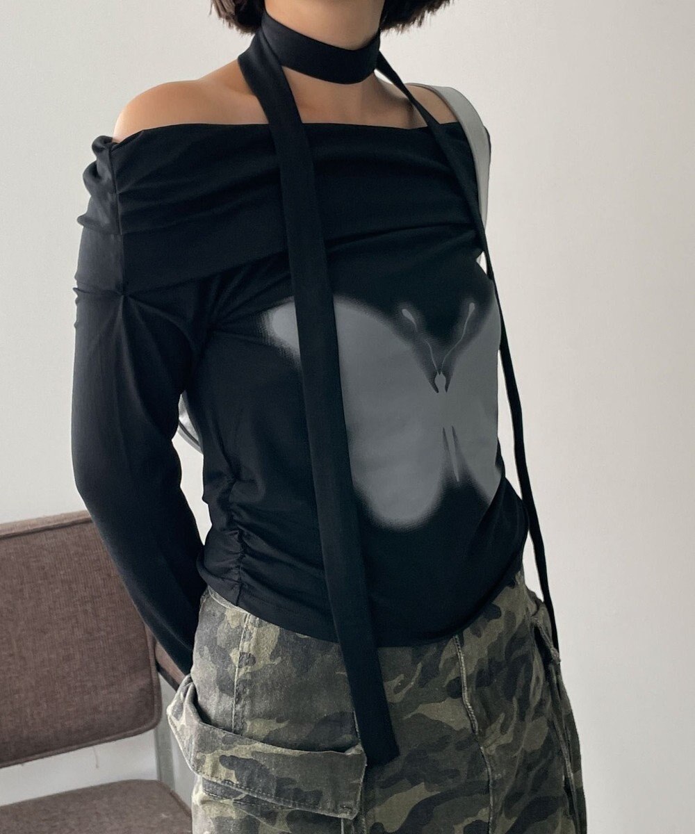 WEGO ストール付きバタフライオフショルトップス 