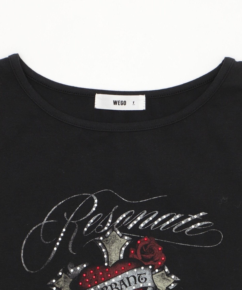 WEGO ラインストーンハートグラフィックちびT 