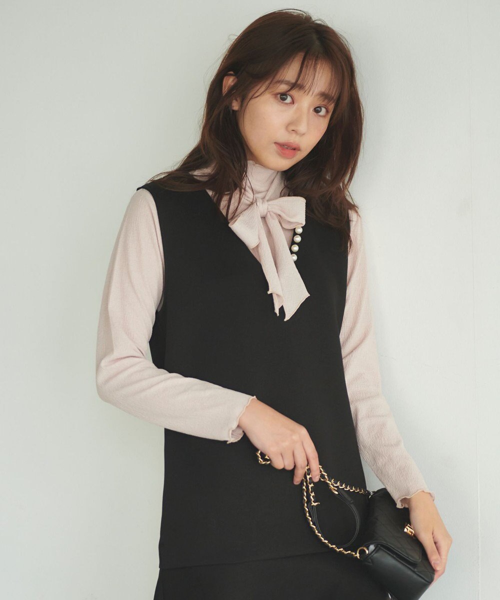 Feroux 【2WAY・洗える】リボンタイシアータートル カットソー 