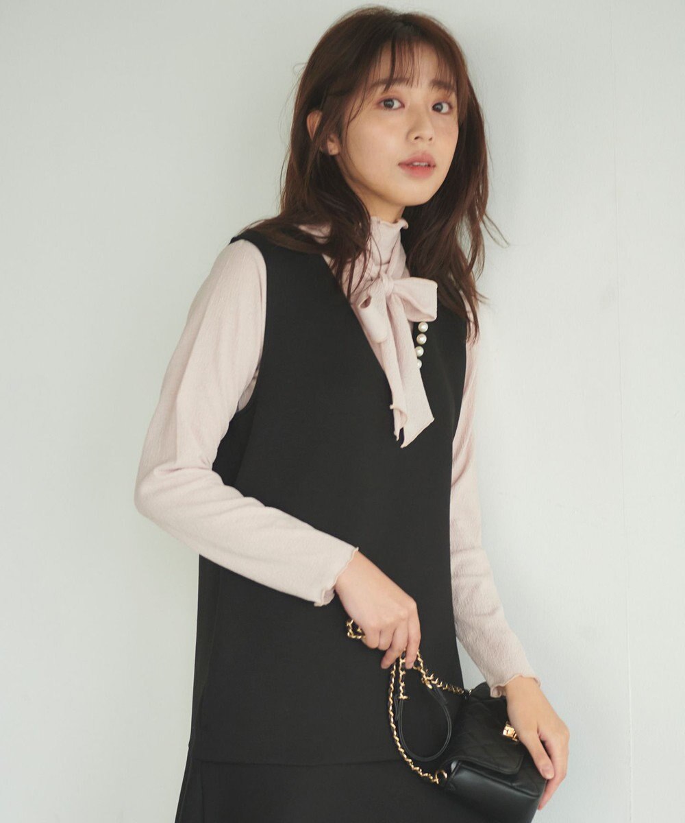 Feroux 【2WAY・洗える】リボンタイシアータートル カットソー 