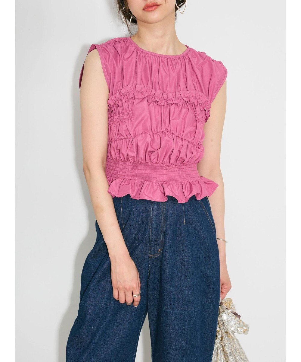 Green Parks シャーリングデザインコルセット風ブラウス 