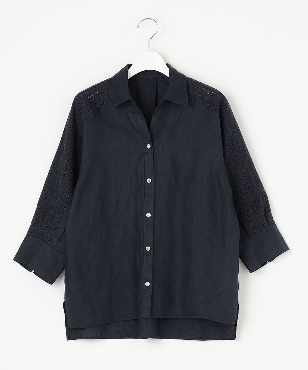 自由区 【XSサイズ～/洗える/セット可】エンブロイダリーリネン前開き シャツブラウス 